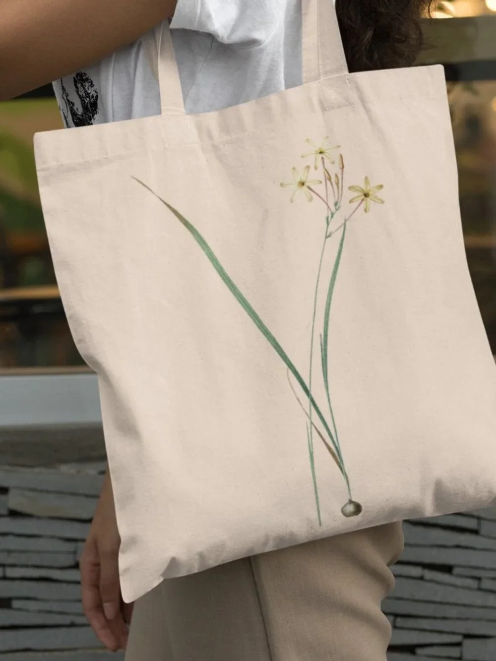 Long-Flowered Ixia Vintage Floral Print Graphic Canvas Tote Bag